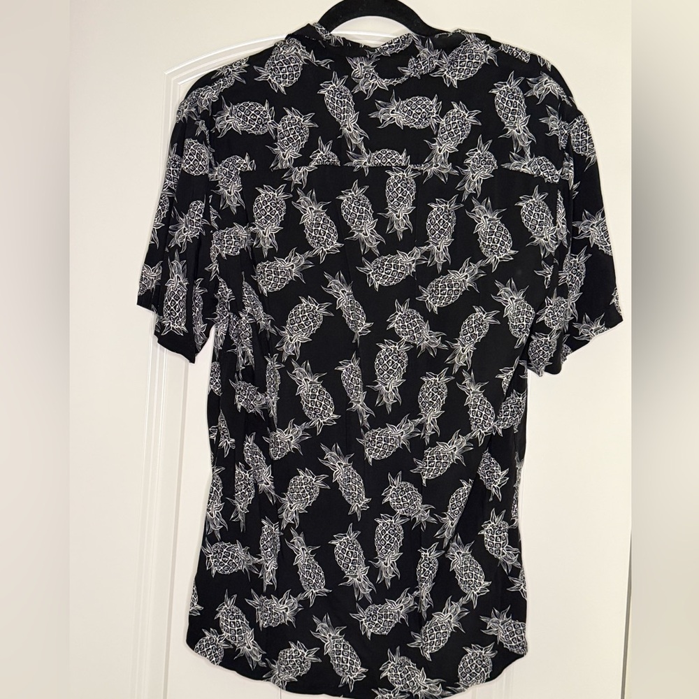 ALLSAINTS Pina Pineapple Casual Button Front Shirt Black White Men’s Medium